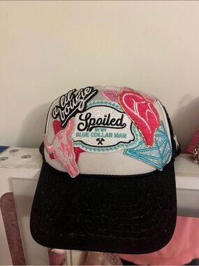 Spoiled Blue Collar Man Embroidered Trucker Hat - Pink & Black